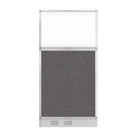 Versare Hush Panel Cubicle Partition 3' x 6' Charcoal Gray Fabric Clear Window w/ Cable Channel 1856307-2